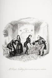 Primera visita del Sr. Ralph Nickleby a sus pobres parientes, ilustración de 